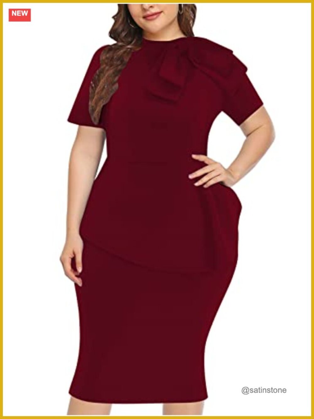 Plus Size Bodycon Peplum Midi Dress Short Sleeve Ruffle Wrap Women's Cocktail